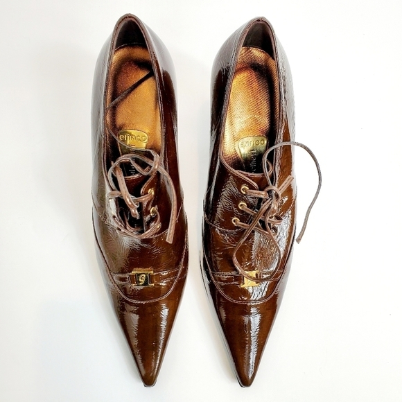 NEW Enrico Gibellieri Brown Patent Leather Heels - Picture 2 of 6